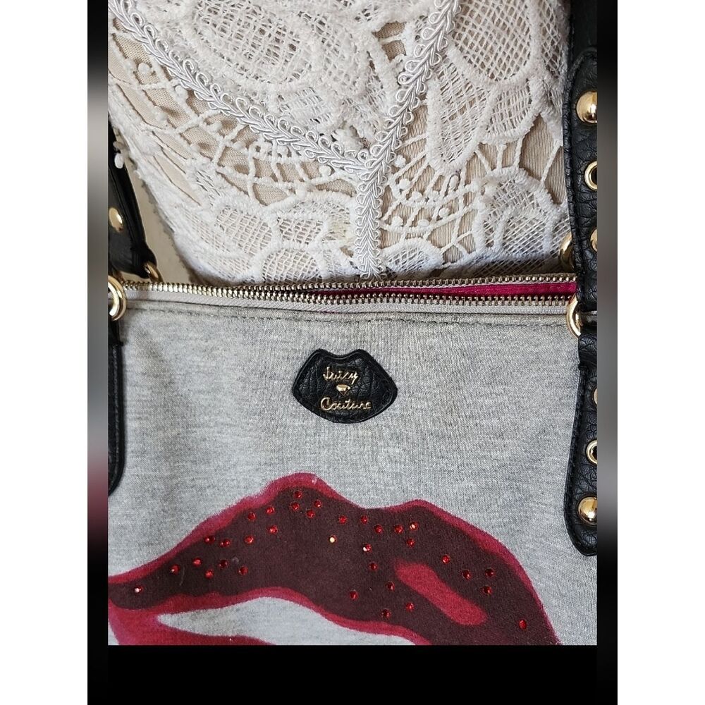 Juicy Couture Jersey Knit Barbiecore Rhinestone Lips Overnight Tote Bag - Picture 3 of 15